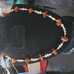 Vintage 19.5" Raw Baltic Amber & cultured pearl necklace